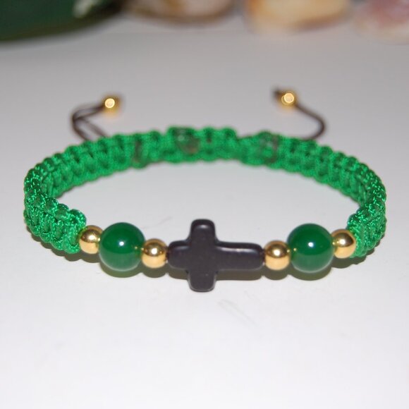 Cross Bracelet,Gemstone Beads,Braided Bracelet,Green Bracelet - Picture 3 of 3